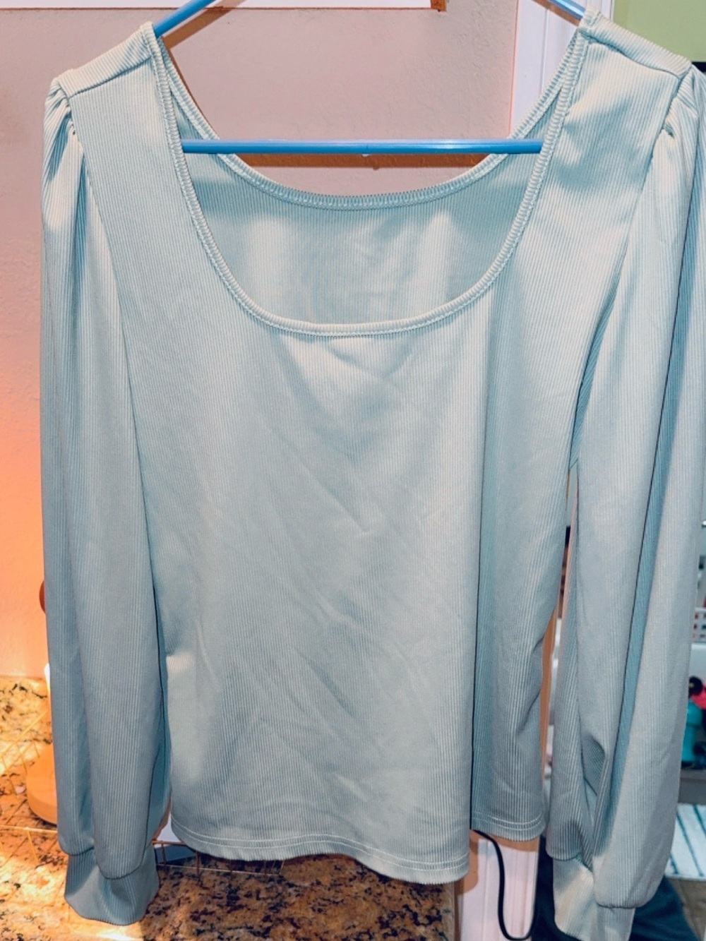 Scoop Neck Long Sleeve Top in Sage Green - Picture 11 of 16